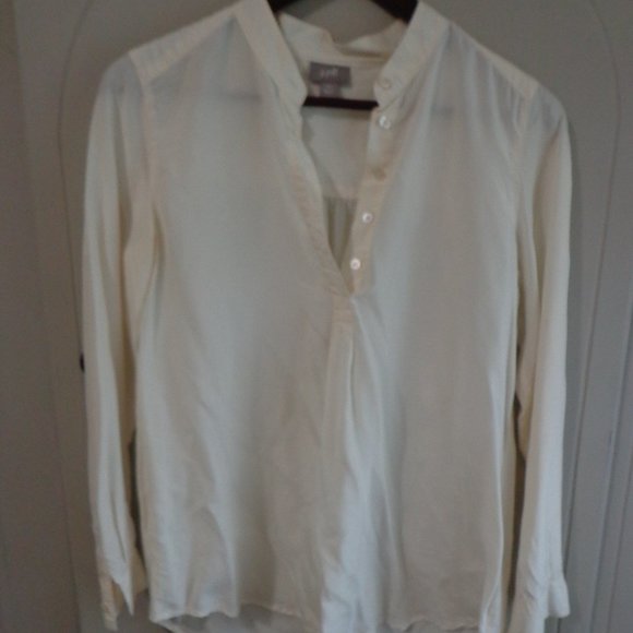J. Jill Hi-Low Silk Blouse XSP Cream 5-Buttons Long Sleeve w/Button Cuff - Picture 1 of 10